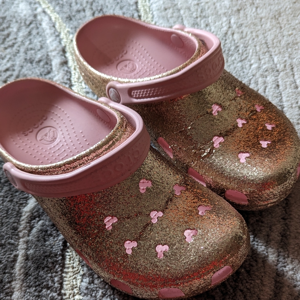 Disney rose gold glitter Crocs